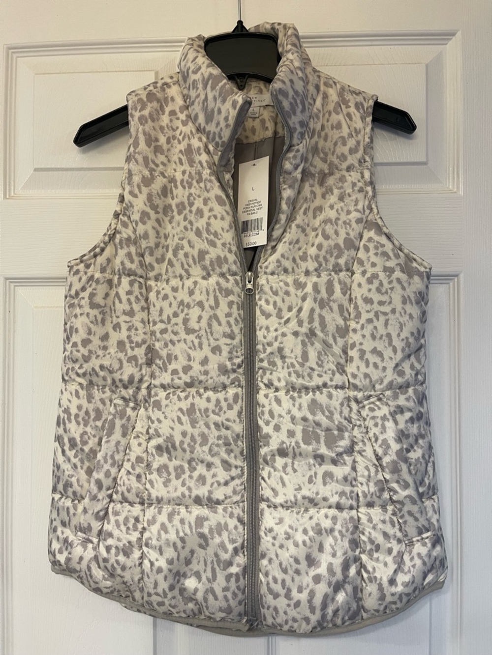 New Directions Gray Leopard Quilted Vest NWT
